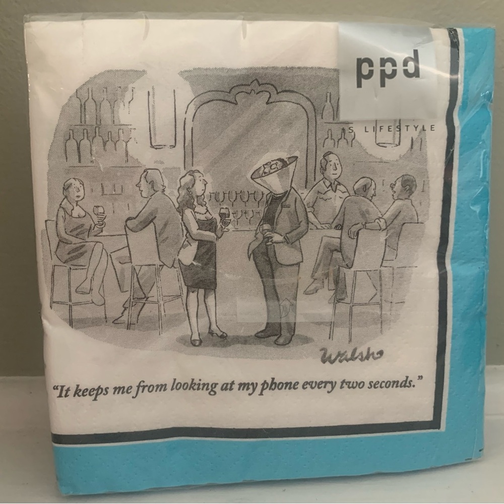 NWOT Liam Walsh Cartoon “Phone Cone” Napkins